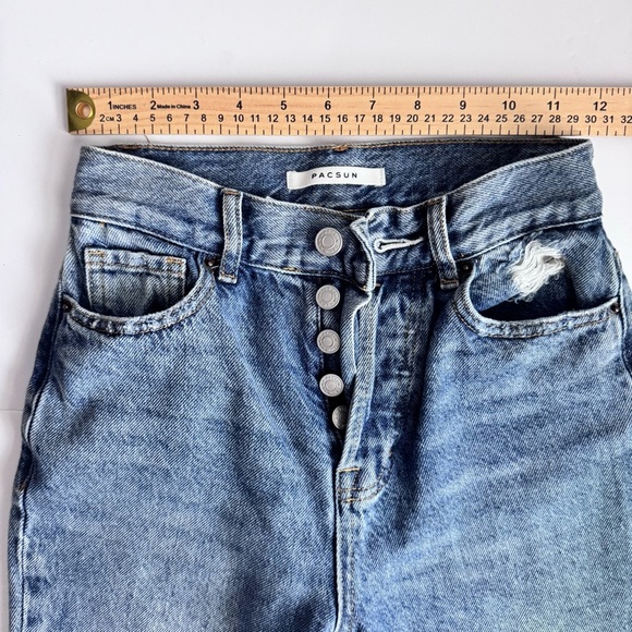 PacSun Women's Blue Ripped Straight Leg Jeans - Picture 4 of 10